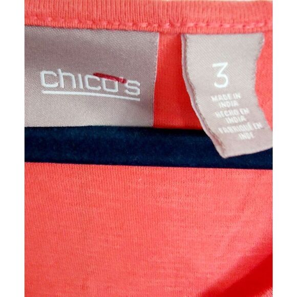 Chico's 3 Orange Cotton Blend V-Neck Short Sleeve T-Shirt XL Chest Pckt - Picture 5 of 8